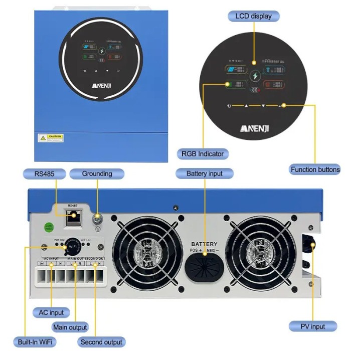 Комплект 5 кВт + 5.1 кВт*г інвертор Anenji з WiFi-модулем + акумулятор Datouboss LiFePO4 48V/100Ah для резервного живлення  будинку, квартири