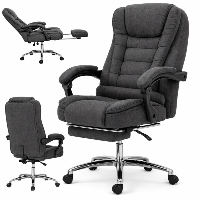 Офісне крісло BOSS KO22 Premium з масажем, до 130 кг, з висувною підставкою для ніг, ергономічна, тканина, темно-сіре