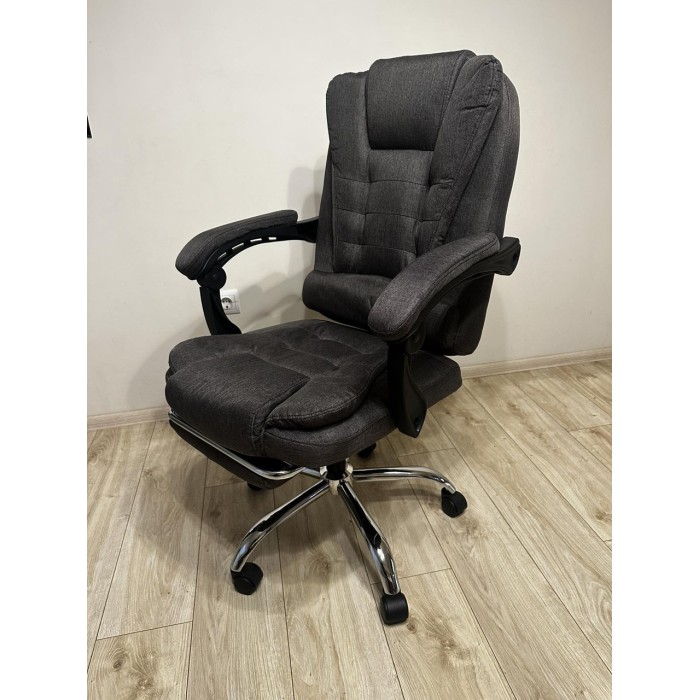 Офісне крісло BOSS KO22 Premium з масажем, до 130 кг, з висувною підставкою для ніг, ергономічна, тканина, темно-сіре