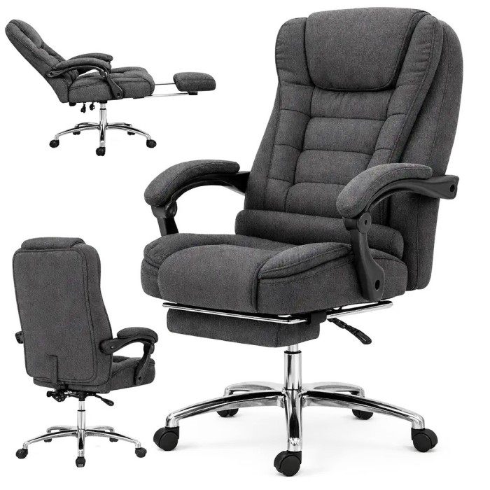 Офісне крісло BOSS KO22 Premium з масажем, висувна підставка для ніг, тканина, сіре до 130 кг