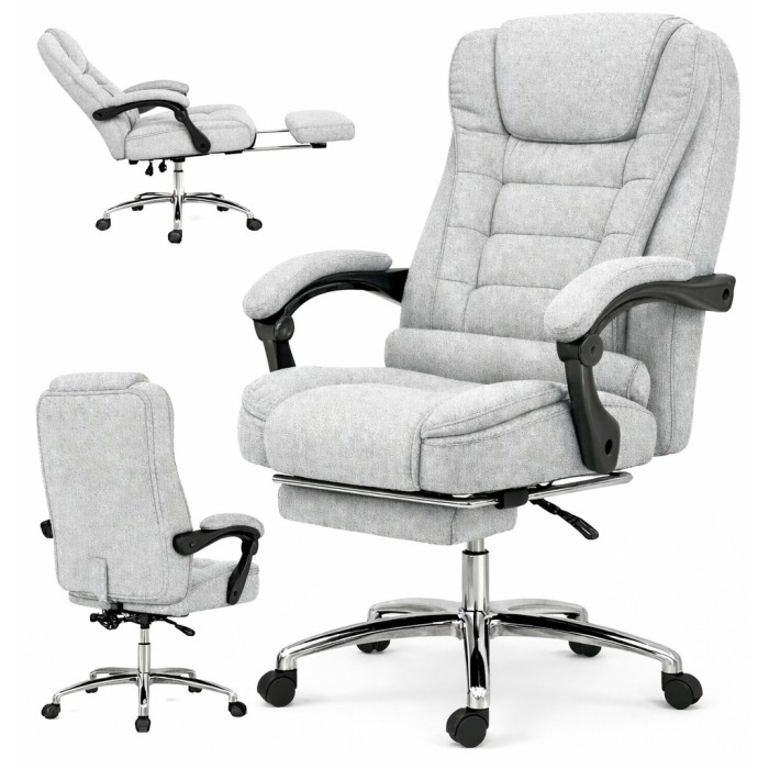 Офісне крісло BOSS KO22 Premium з масажером, висувна підставка для ніг, тканина, світло-сіра