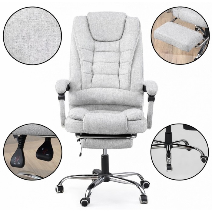 Офісне крісло BOSS KO22 Premium з масажером, висувна підставка для ніг, тканина, світло-сіра