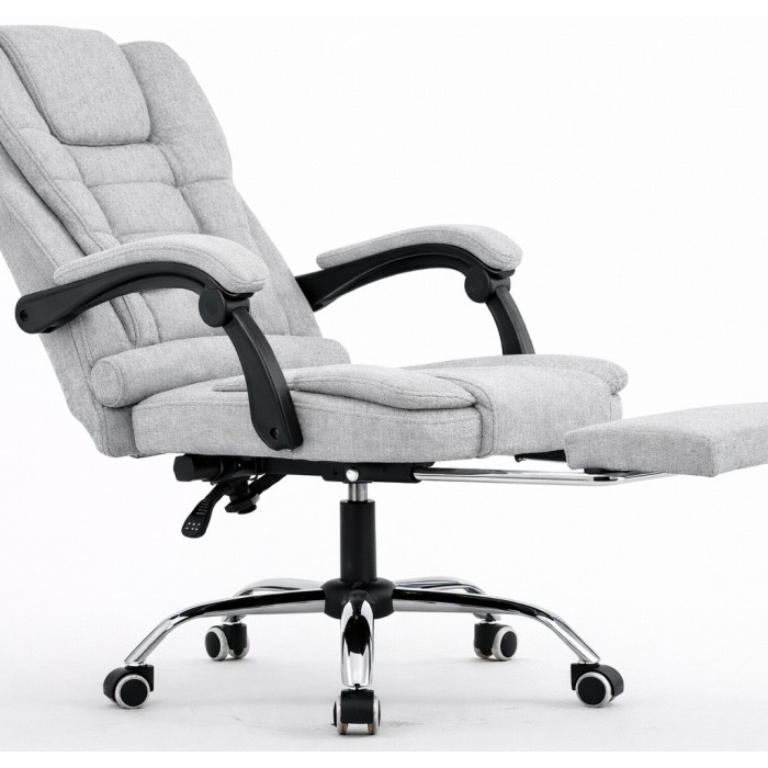 Офісне крісло BOSS KO22 Premium з масажером, висувна підставка для ніг, тканина, світло-сіра