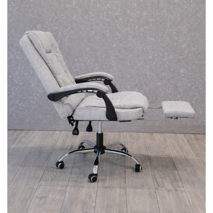 Офісне крісло BOSS KO22 Premium з масажером, висувна підставка для ніг, тканина, світло-сіра