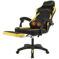 Геймерське крісло Vector з масажною подушкою і підніжкою тканинна оббивка KO48CZE, чорно-жовте крісло комп'ютерне ігрове