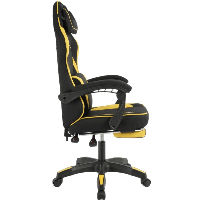 Геймерське крісло Vector з масажною подушкою і підніжкою тканинна оббивка KO48CZE, чорно-жовте крісло комп'ютерне ігрове