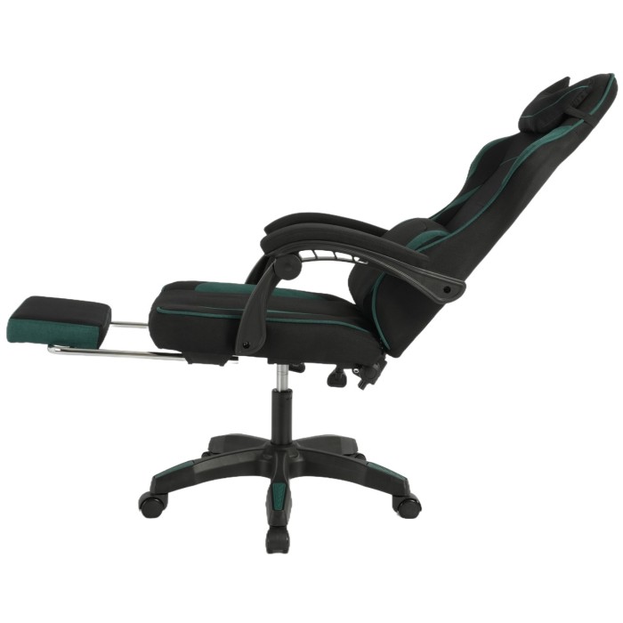 Геймерське крісло Vector: тканинна оббивка, масажна подушка, висувна підніжка, чорно-зелене
