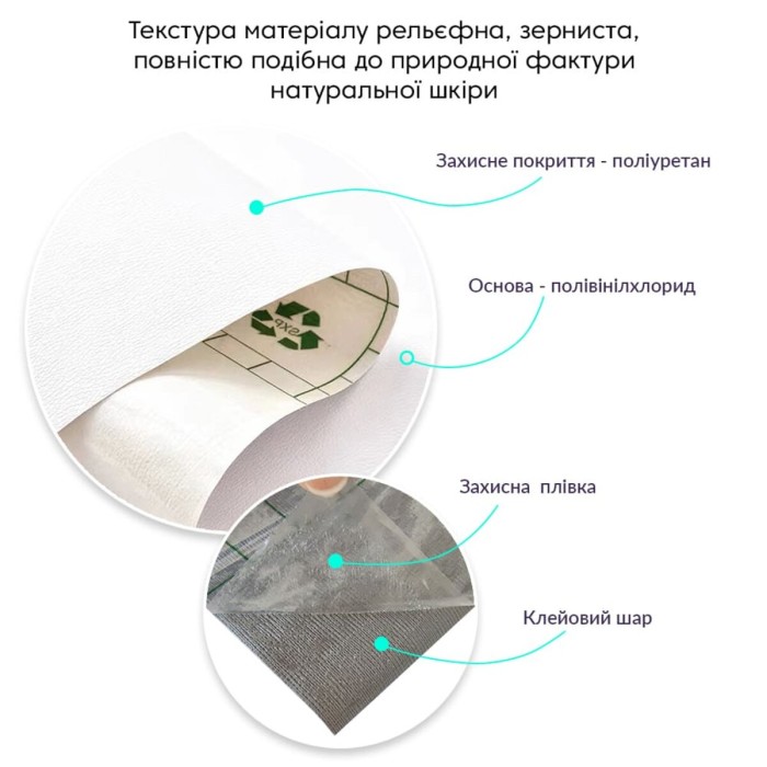 Самоклеюча екошкіра у рулоні 1.37х1м х 0.5мм Білий SW-00001166