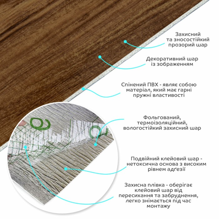 Самоклеюча вінілова плитка в рулоні 600х3000х2мм Каштан Мат SW-00001178