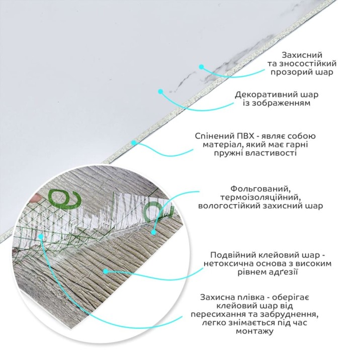 Самоклеюча вінілова плитка в рулоні 600х3000х2мм Білий повітряний мармур Глянсова SW-00001287