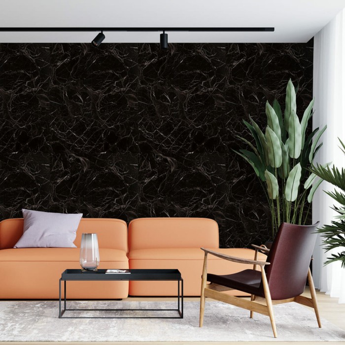 Самоклеюча вінілова плитка в рулоні 600х3000х2мм Чорний мармур Глянец SW-00001289