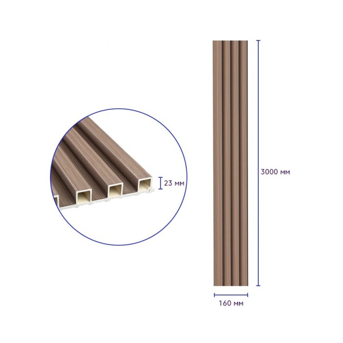 Рейка декоративна WPC стінова 3000х160х23мм Світлий горіх SW-00001853