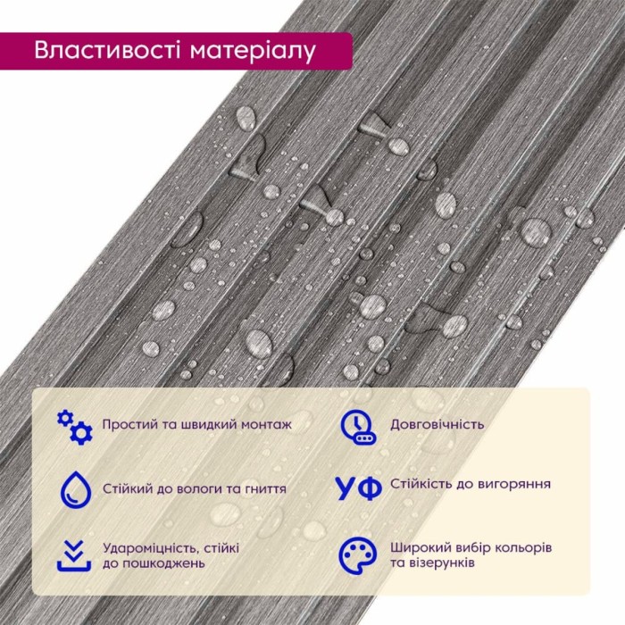 Рейка декоративна WPC стінова 3000х150х9мм Сіра SW-00001870