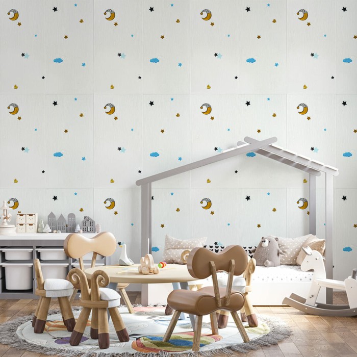 Панель стінова 3D 700х700х4мм Зірки та місяць на білому фоні SW-00001970