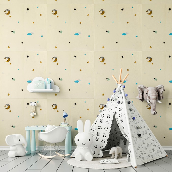 Панель стінова 3D 700х700х4мм Зірки та місяці на бежевому фоні SW-00001971