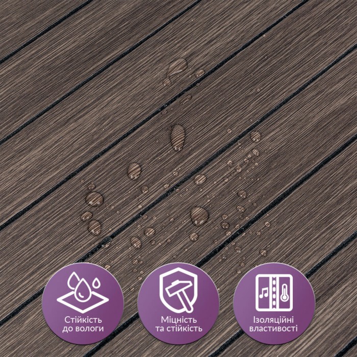Покриття вінілове самоклеюче 3D рейки 600х600х2,8мм Димчастий каштан SW-00002195