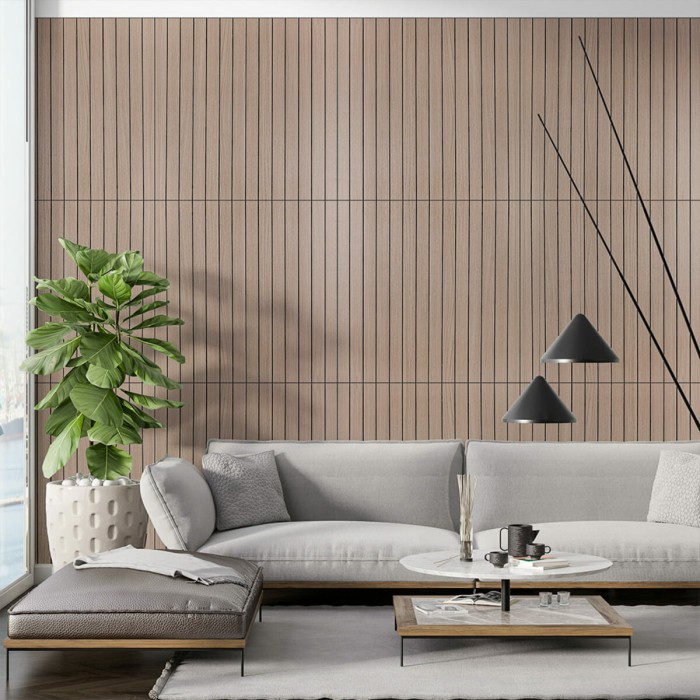 Покриття вінілове самоклеюче 3D рейки 600х600х2,8мм Тік горіховий SW-00002202