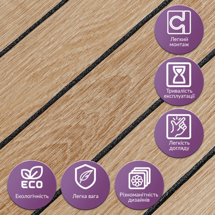 Покриття вінілове самоклеюче 3D рейки 600х600х2,8мм Світлий мигдаль SW-00002204