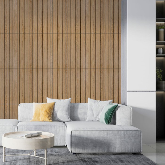 Покриття вінілове самоклеюче 3D рейки 600х600х2,8мм Світлий мигдаль SW-00002204