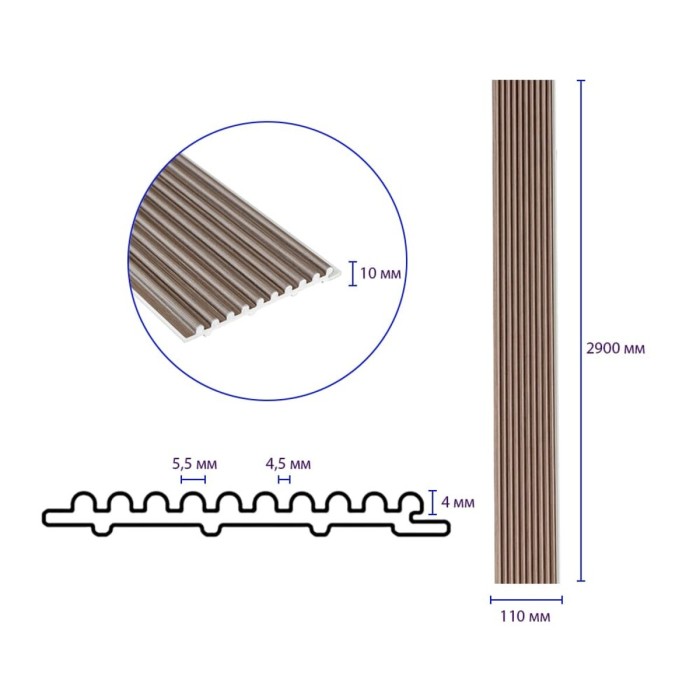 Рейка декоративна WPC стінова 110х10х2900мм SW-00003024