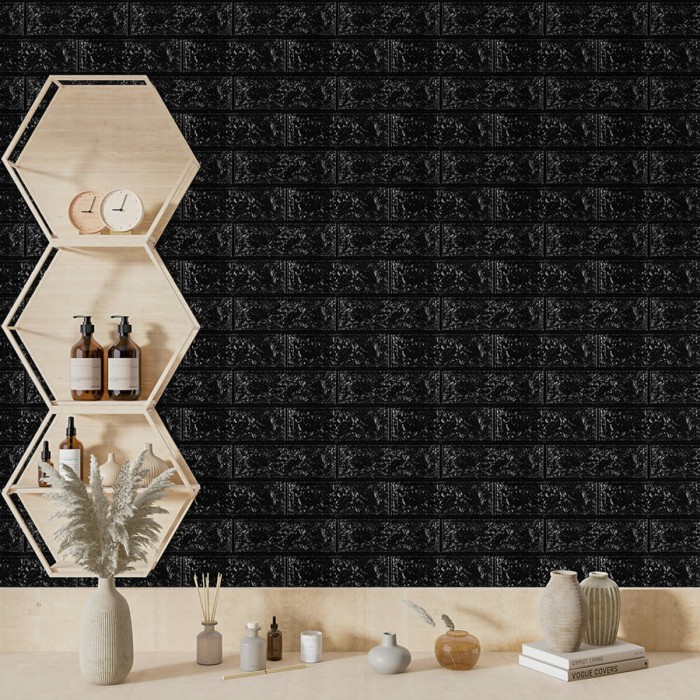 3D панель самоклеюча 700х770х3мм цегла Чорна (019-3) SW-00000584