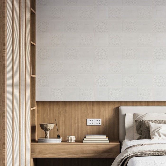 Самоклеюча декоративна настінно-стельова 3D панель 700х700х3мм Білий(114-3) SW-00000697