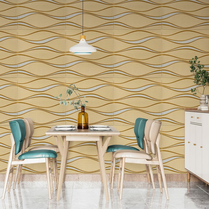 Самоклеюча 3D панельі 700x700x5мм золоті хвилі (194) SW-00000766