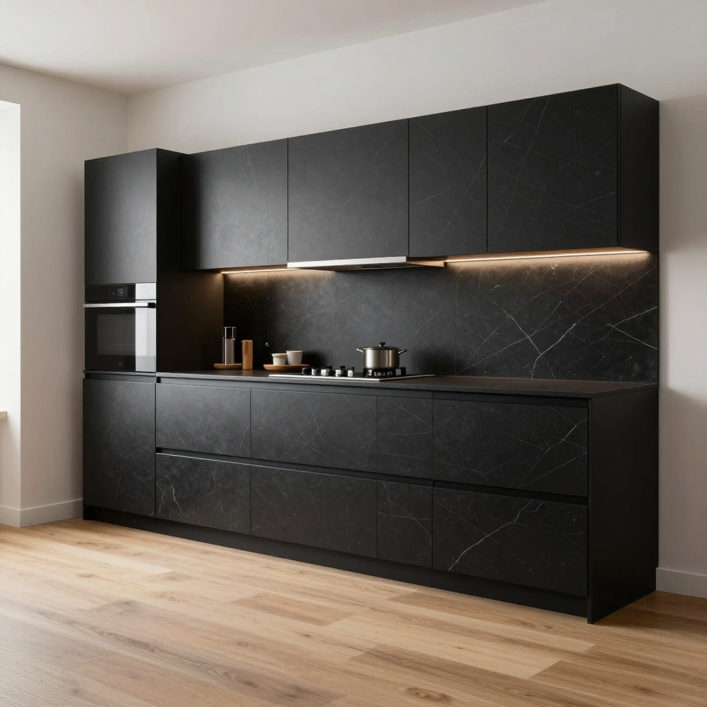 R061-2-20 стінова панель у рулоні 3D: стильний чорний мармур для сучасного інтер'єру