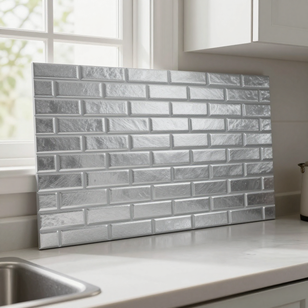 3D панель самоклеюча кладка 770х700х5мм Срібло (034): стиль та простота монтажу