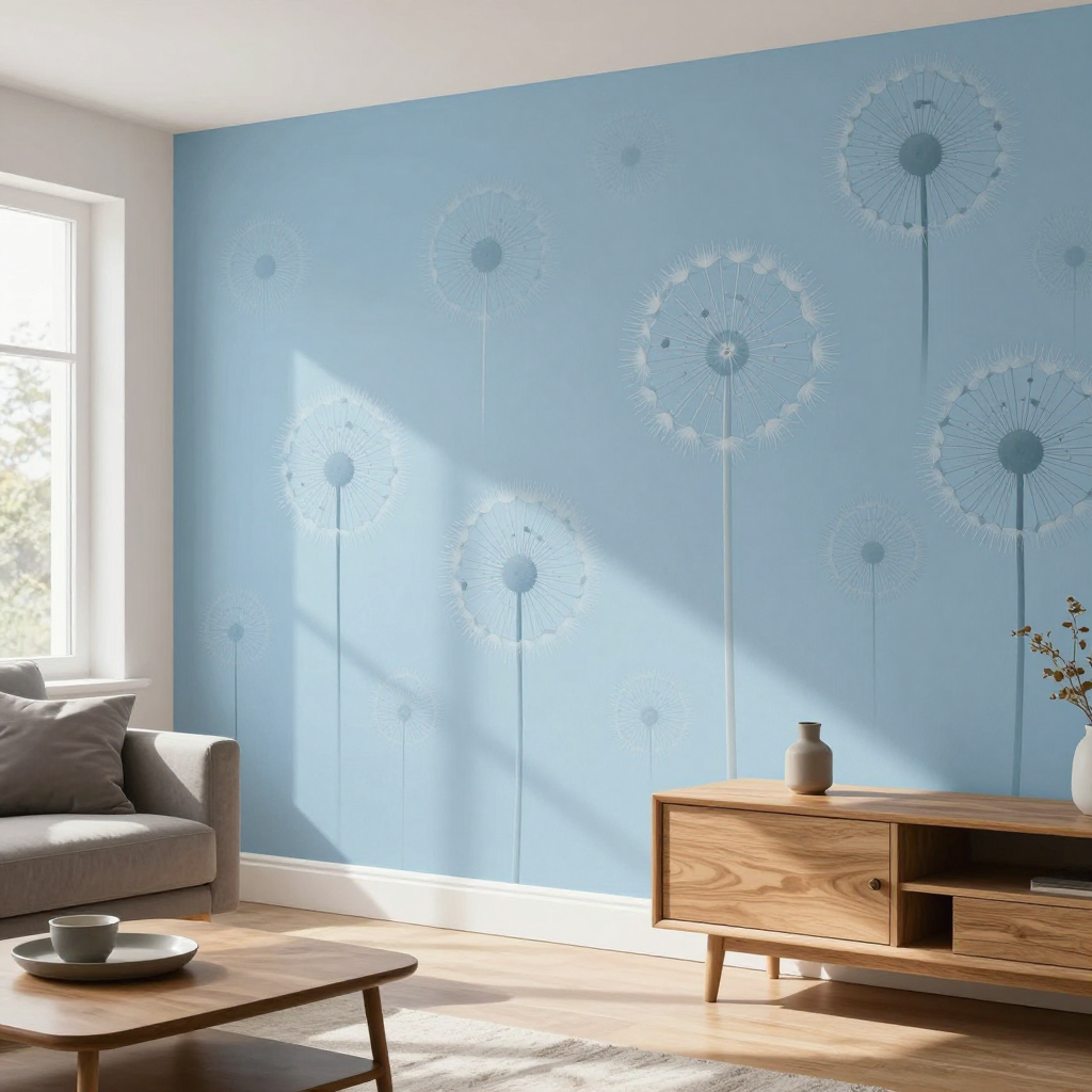 Самоклеюча 3D панель 700х770х4мм Блакитні кульбаби: стильний декор для будь-якого інтер’єру