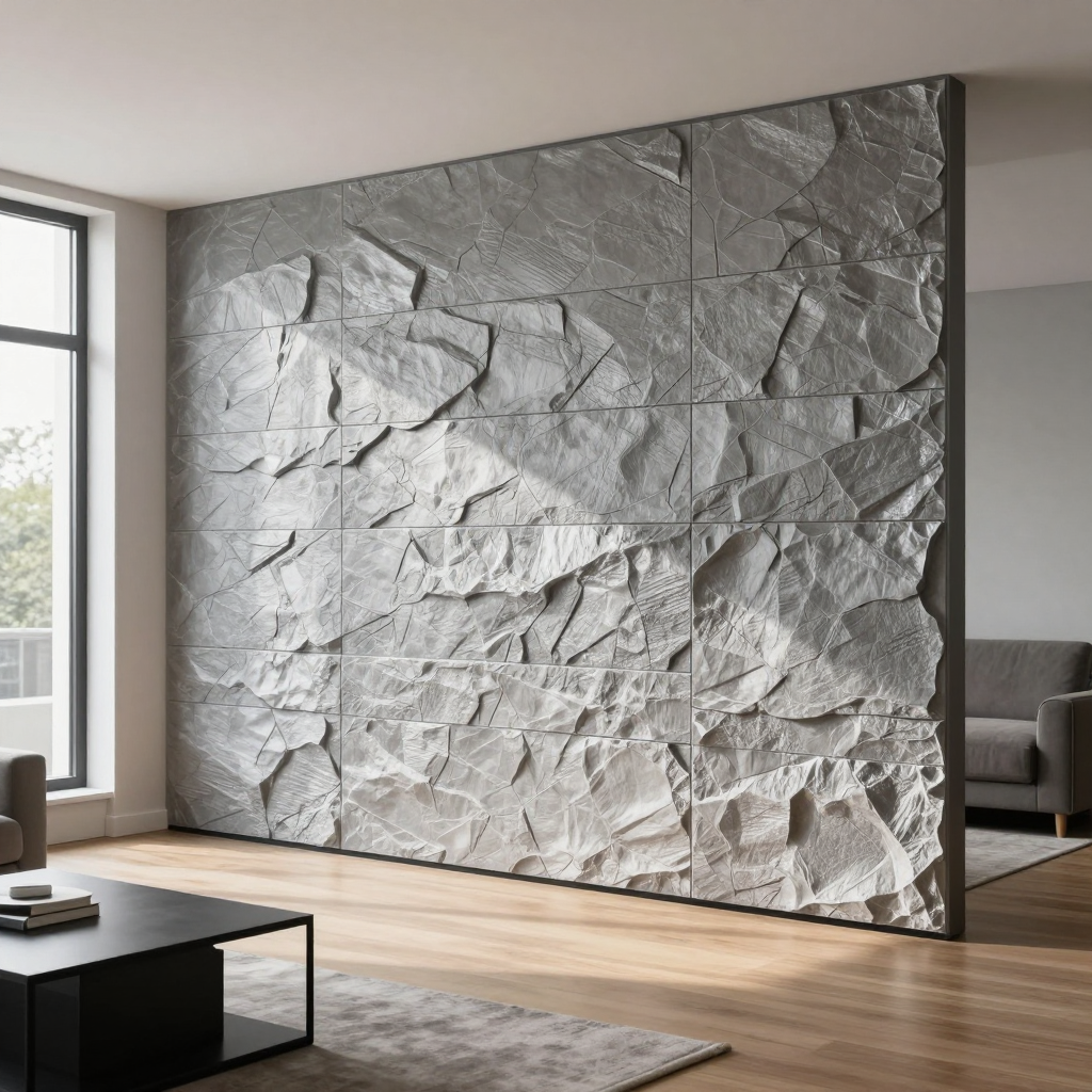 Самоклеюча декоративна 3D панель Камінь срібло 700х700х6мм: стиль та легкість оновлення інтер’єру