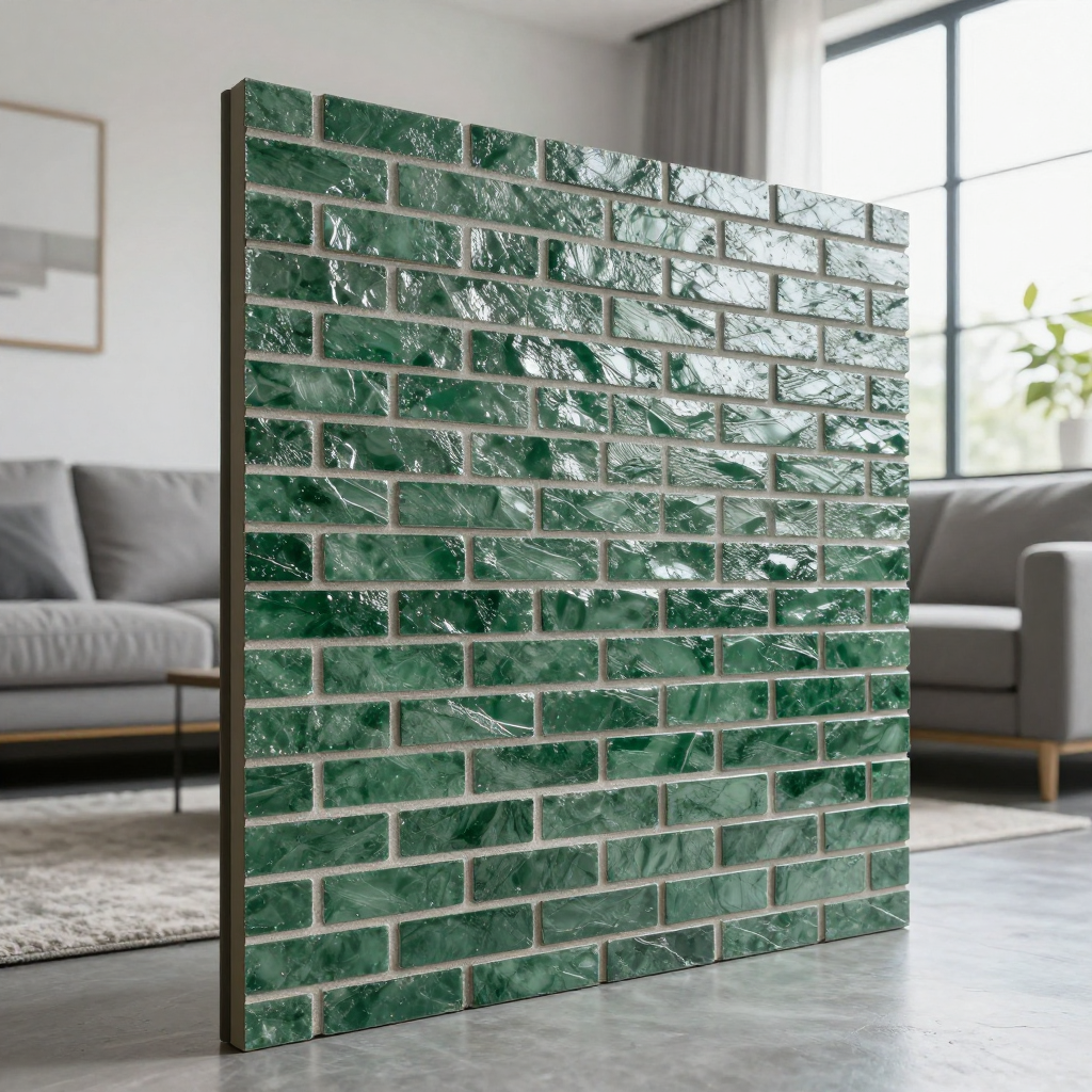 Панель стінова 700х700х5мм Зелена цегла зі сріблом SW-00001803 — стиль і простота встановлення для вашого інтер'єру
