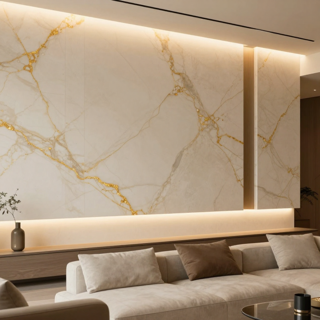 Рейка декоративна PS 2900х120х12мм Кремовий мармур із золотими вкрапленнями — елегантний акцент для інтер’єру