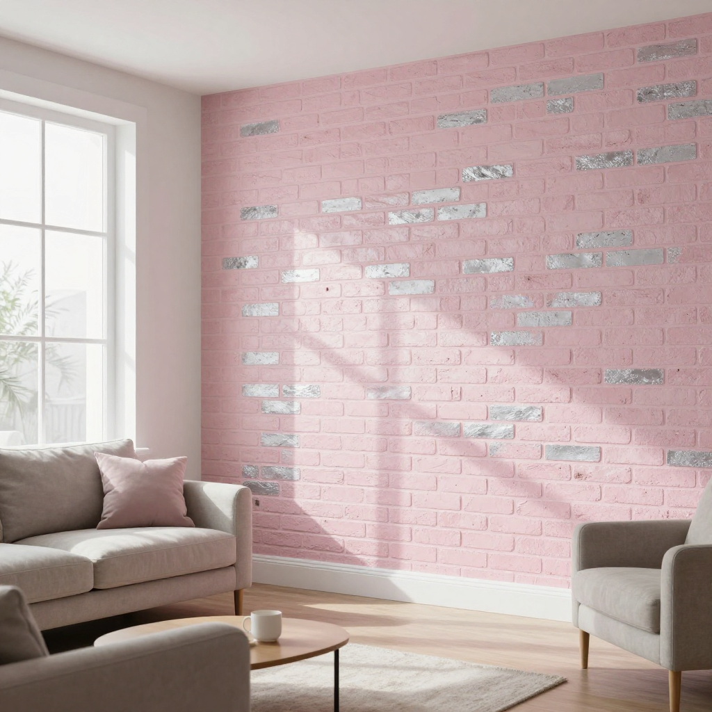 Панель стінова 700х700х5мм Рожева цегла зі сріблом — стильне рішення для вашого інтер’єру