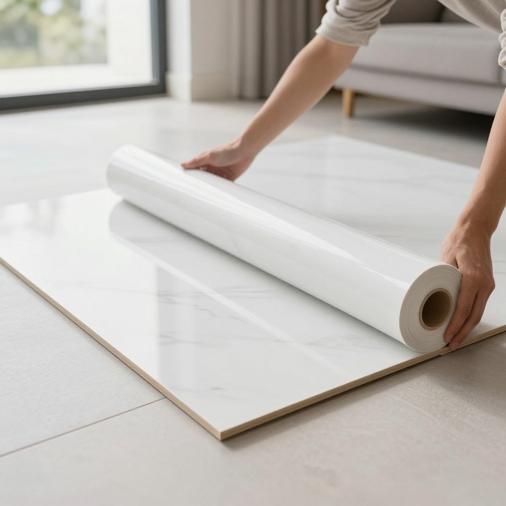 Самоклеюча вінілова плитка Білий повітряний мармур: стиль та легкість монтажу