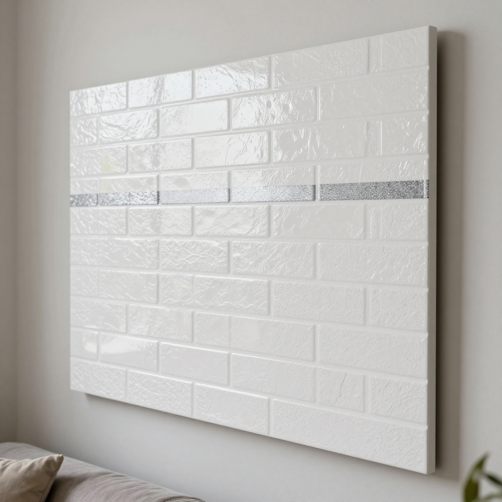 Самоклеюча 3D панель «Біла цегла смужка срібло»: стильний декор для вашої стіни