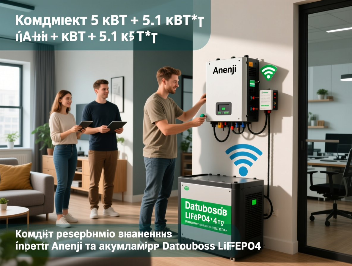 Комплект 5 кВт + 5.1 кВт*г інвертор Anenji з WiFi-модулем + акумулятор Datouboss LiFePO4 48V/100Ah для резервного живлення будинку, квартири