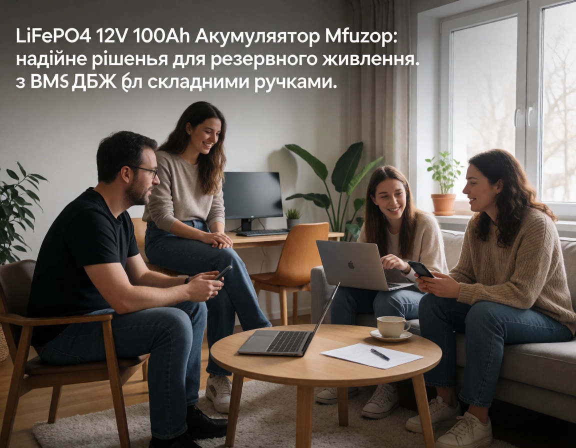 LiFePO4 12V 100Ah Акумулятор Mfuzop 1280Wh, 100A, BMS для ДБЖ з складними ручками