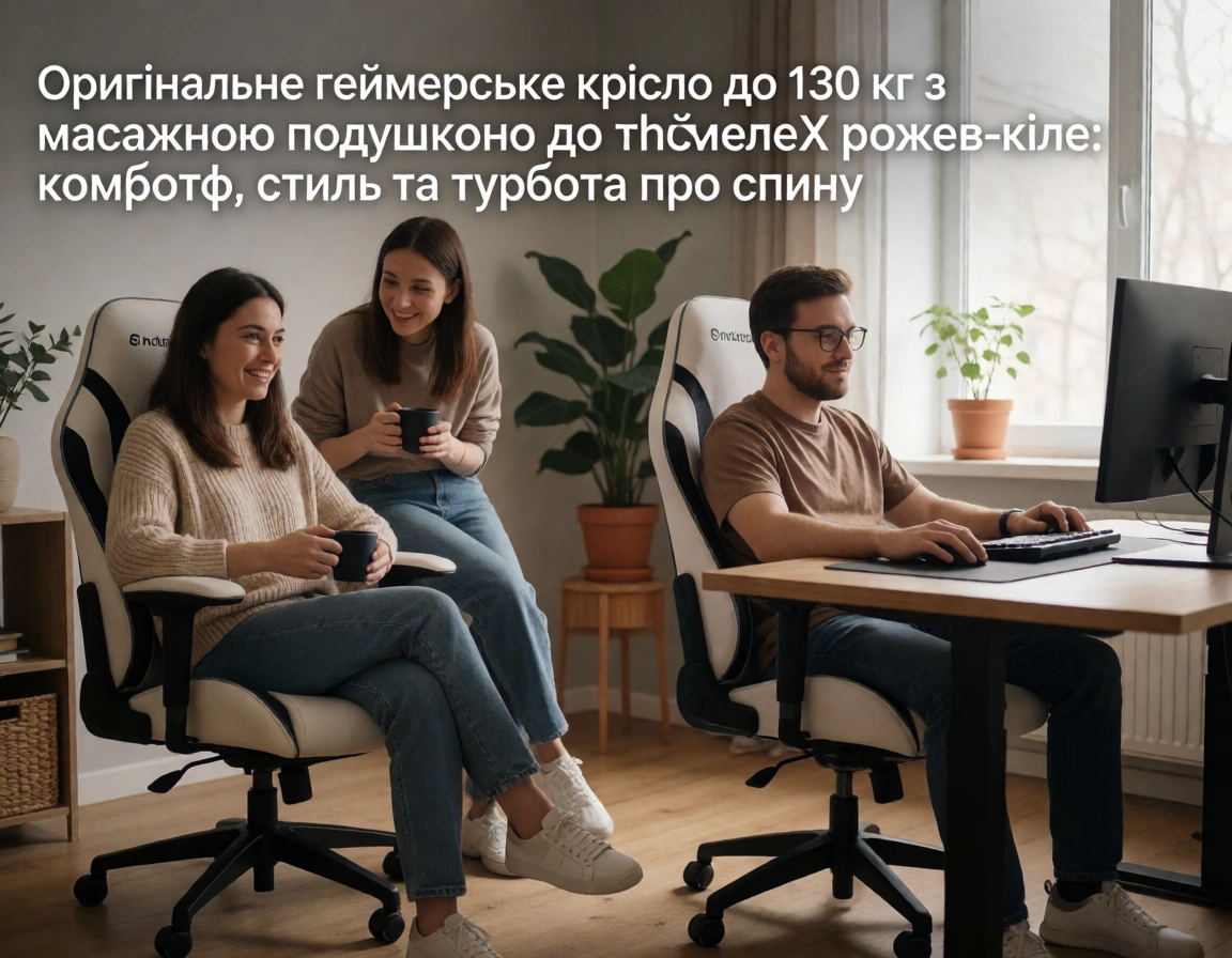 Оригінальне геймерське крісло до 130 кг з масажною подушкою, підніжкою ThroneX рожево-біле