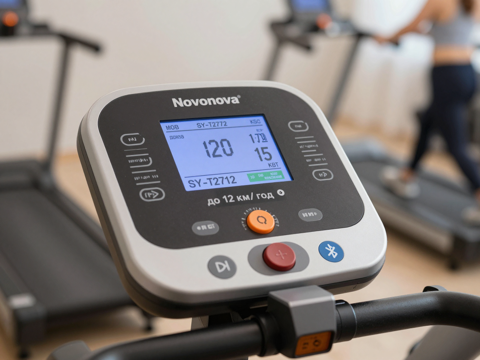 Бігова доріжка Novonova SY-T2712 до 12 км/год з LCD-екраном, до 120 кг, Bluetooth, 15 вбудованих програм